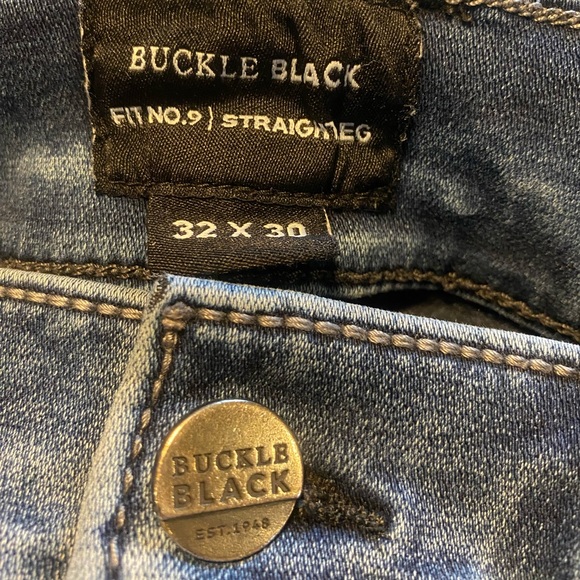 Buckle Black Jeans Men’s Size 32x30 Fit No 9 Straight Leg Whiskered Thick Stitch - Picture 7 of 15